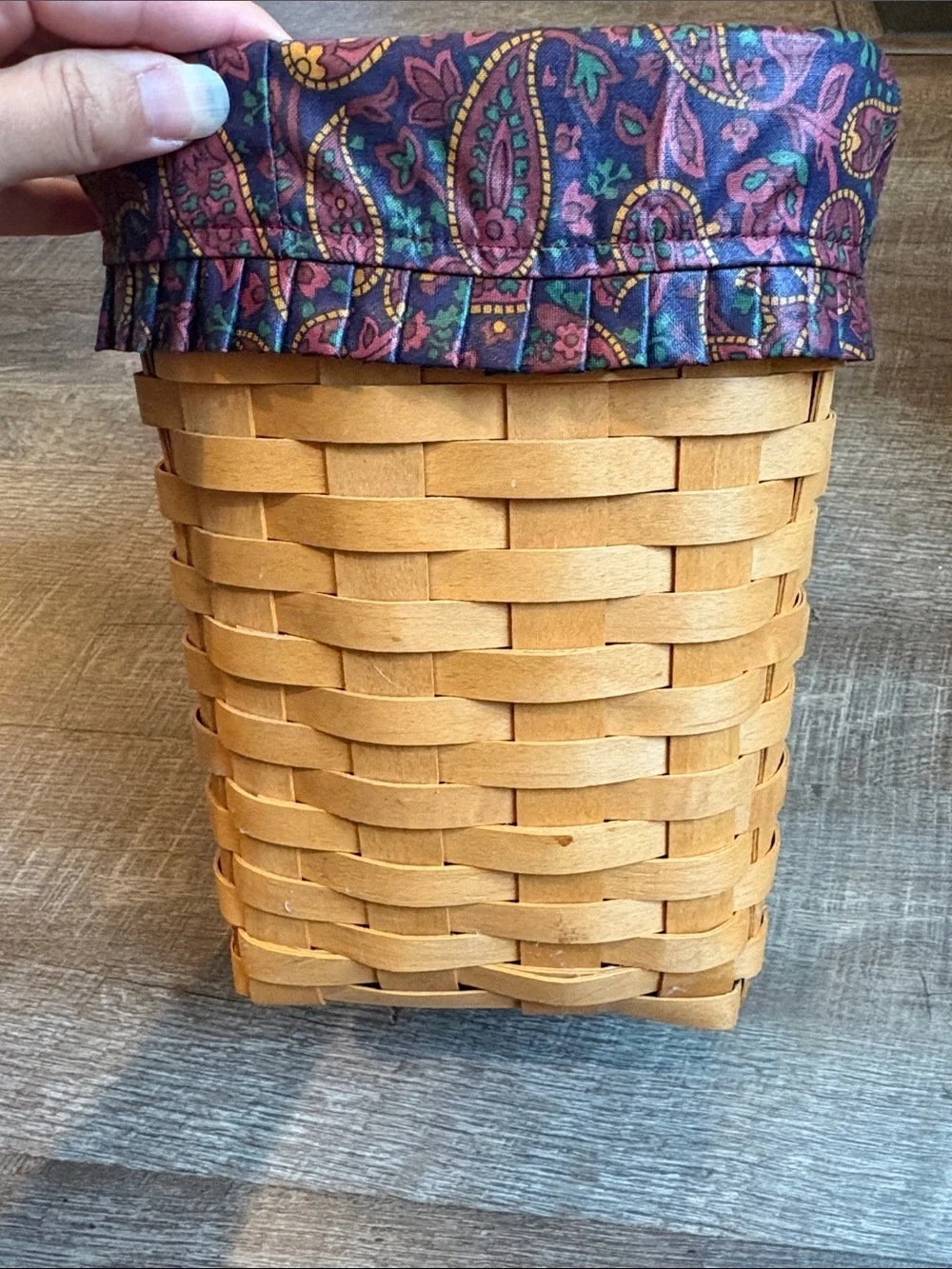 Longaberger Small Waste Basket 1996 Paisley Fabric Liner 10”H READ